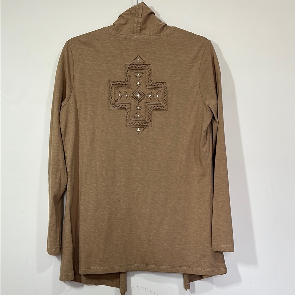 Pendleton Western Tan Open Front Cardigan with Back Studded Pattern